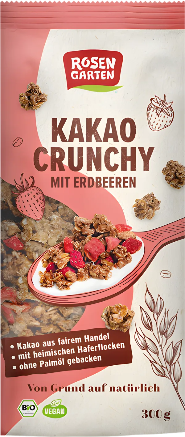 Rosengarten Kakao Crunchy mit Erdbeeren, Packung