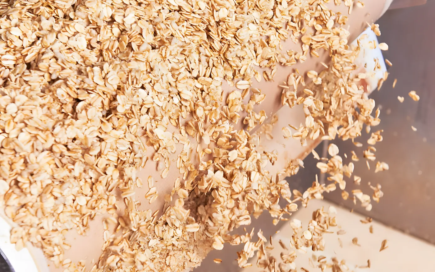 Bio-Müsli läuft aus der Abfüllanlage