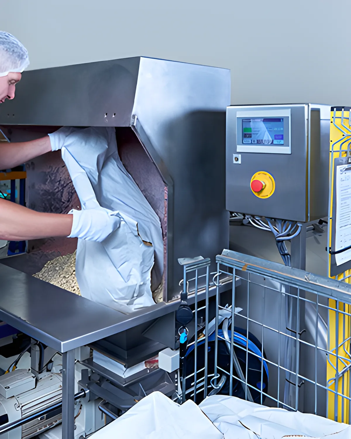Mitarbeiter schüttet Bio-Rohstoff in die Produktionsanlage